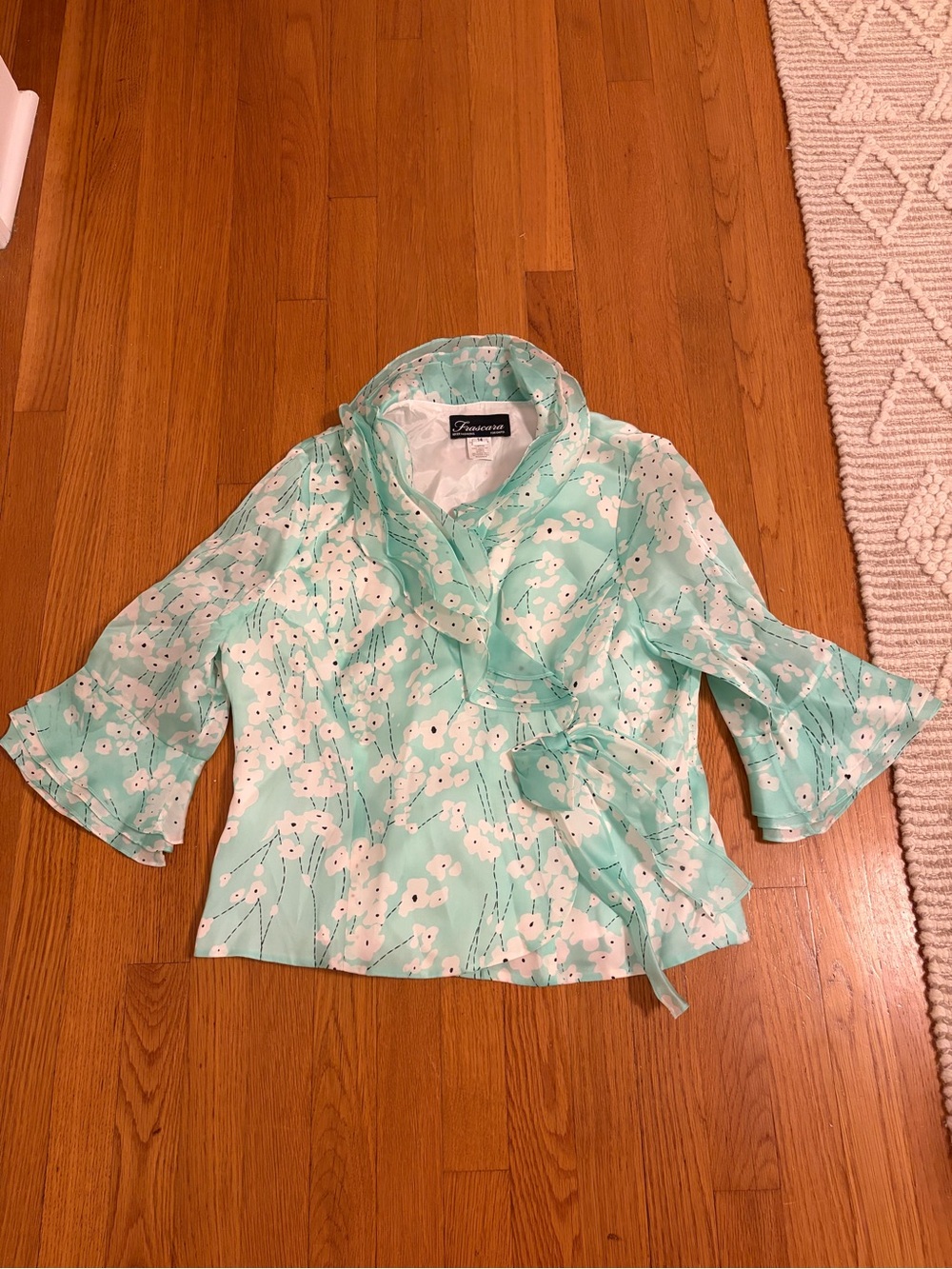 Tahari Mint Floral Tie-Waist Wrap Blouse